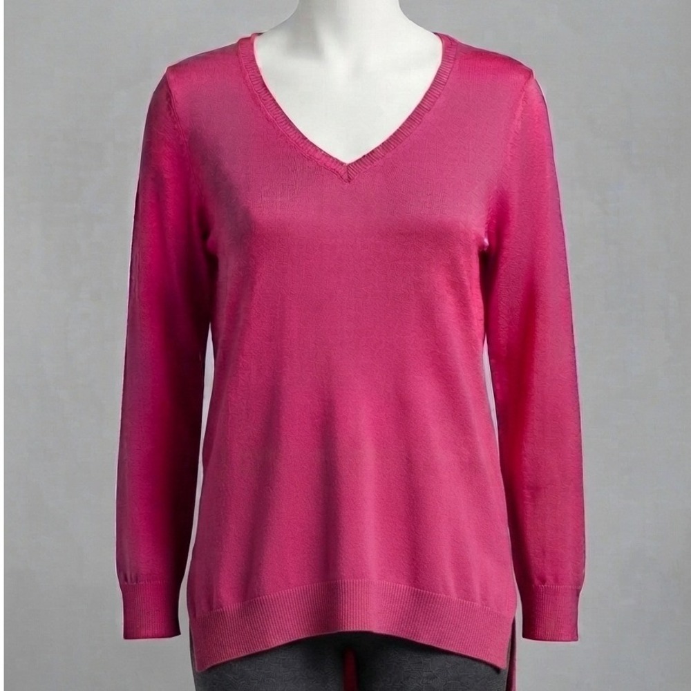 Apt 9 Womens Hot Pink V-Neck High-Low Tunic Sweater Long Sleeve Size L NWT